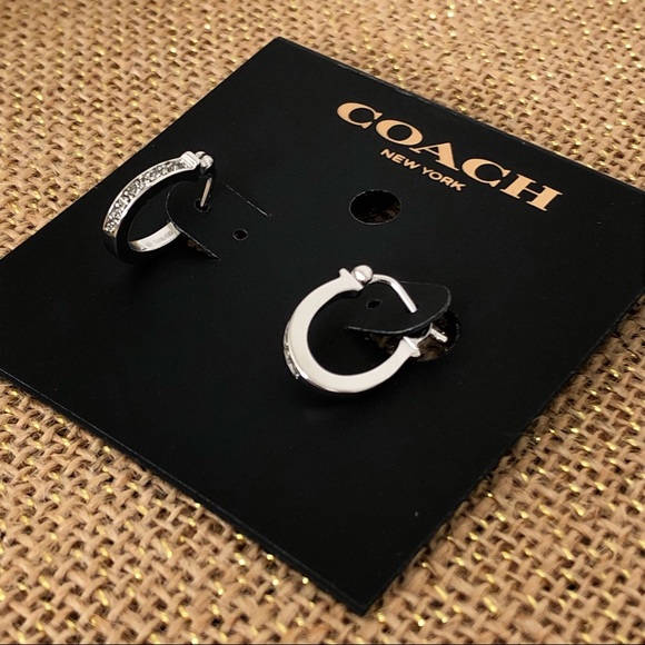 NWT Coach Silver Pave Signature Huggie Earrings - Picture 5 of 6